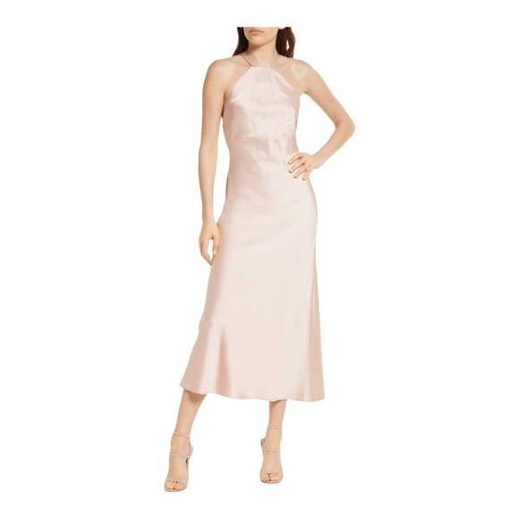 NWT SIGNIFICANT OTHER Vienna Halter Neck Open Back Midi Dress Blush Pink US 10 - Picture 5 of 14